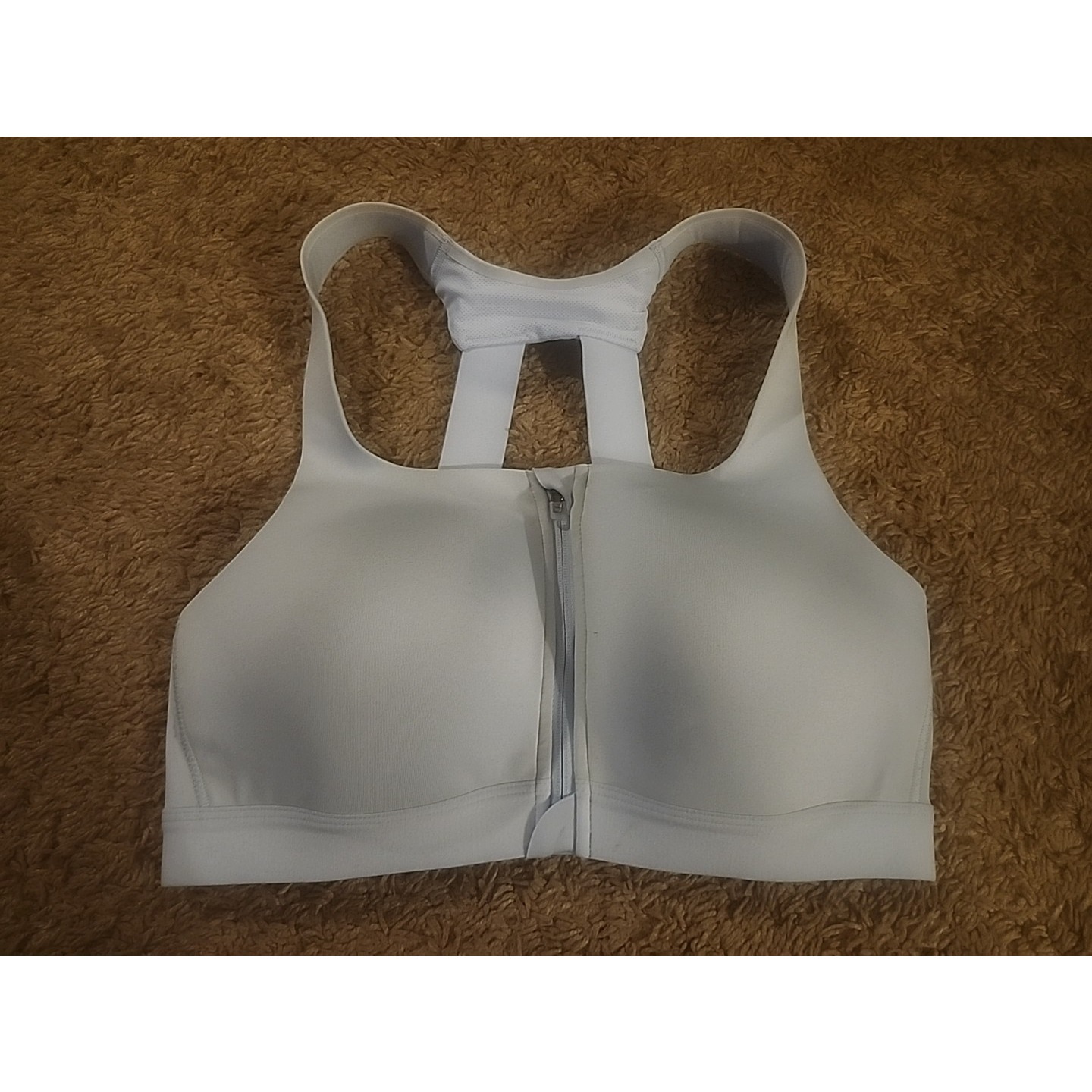 All In Motion Size 38b Racerback Keyhole Sports Bra, Blue High Support Zip Close